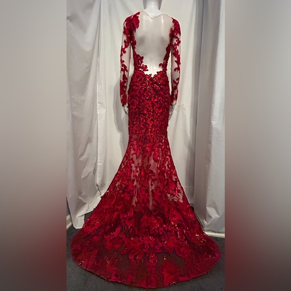 Red Floral Flowy Beaded Gown Sz S/XS Costume Cosplay Fantasy Whimsigoth Elegant - Picture 16 of 16